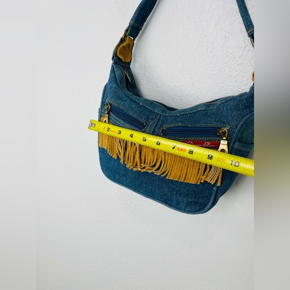 Y2K Denim Blue Jean Fringe Boho Shoulder bag - Picture 4 of 12